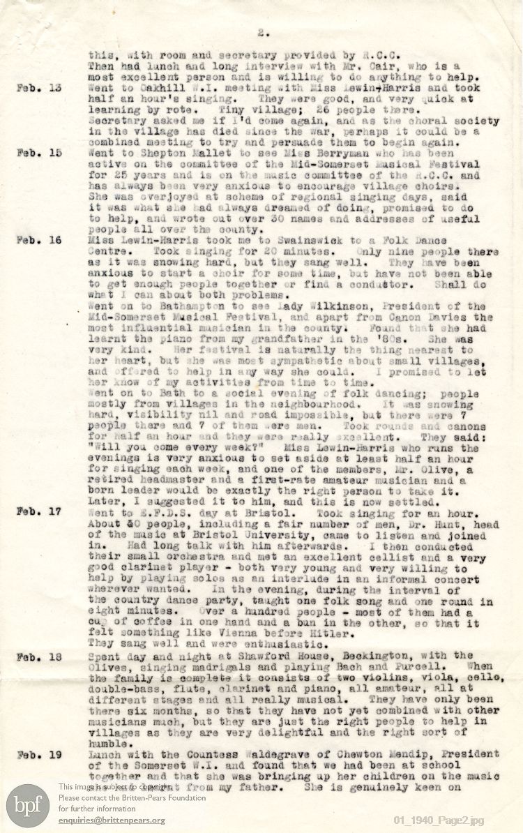 Report from 02 Feb to 21 Feb 1940