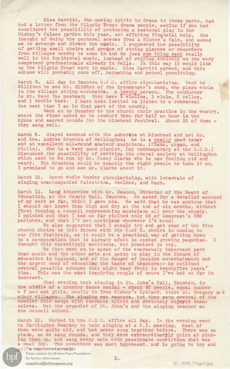 Report from 22 Feb to 18 Mar 1940