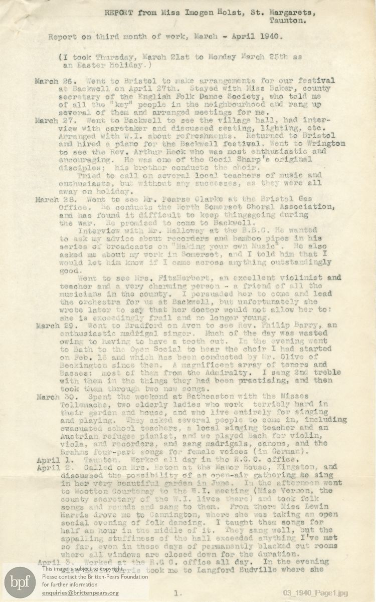 Report from 26 Mar to 20 Apr 1940