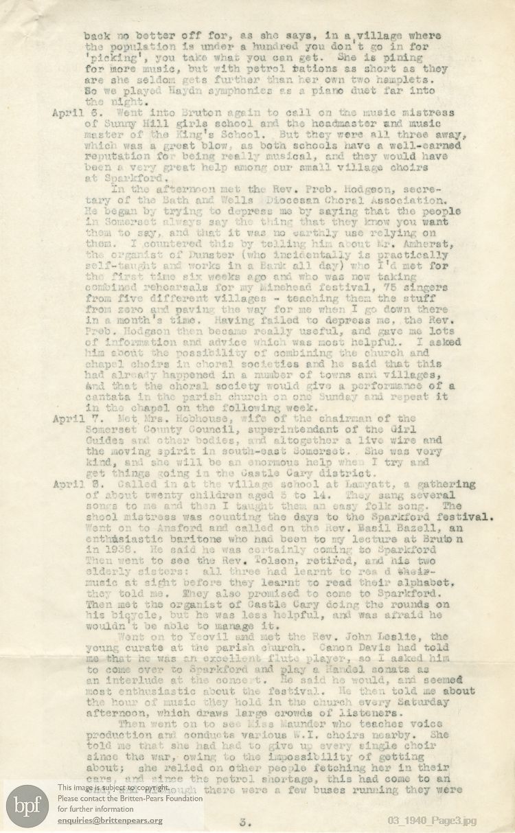 Report from 26 Mar to 20 Apr 1940