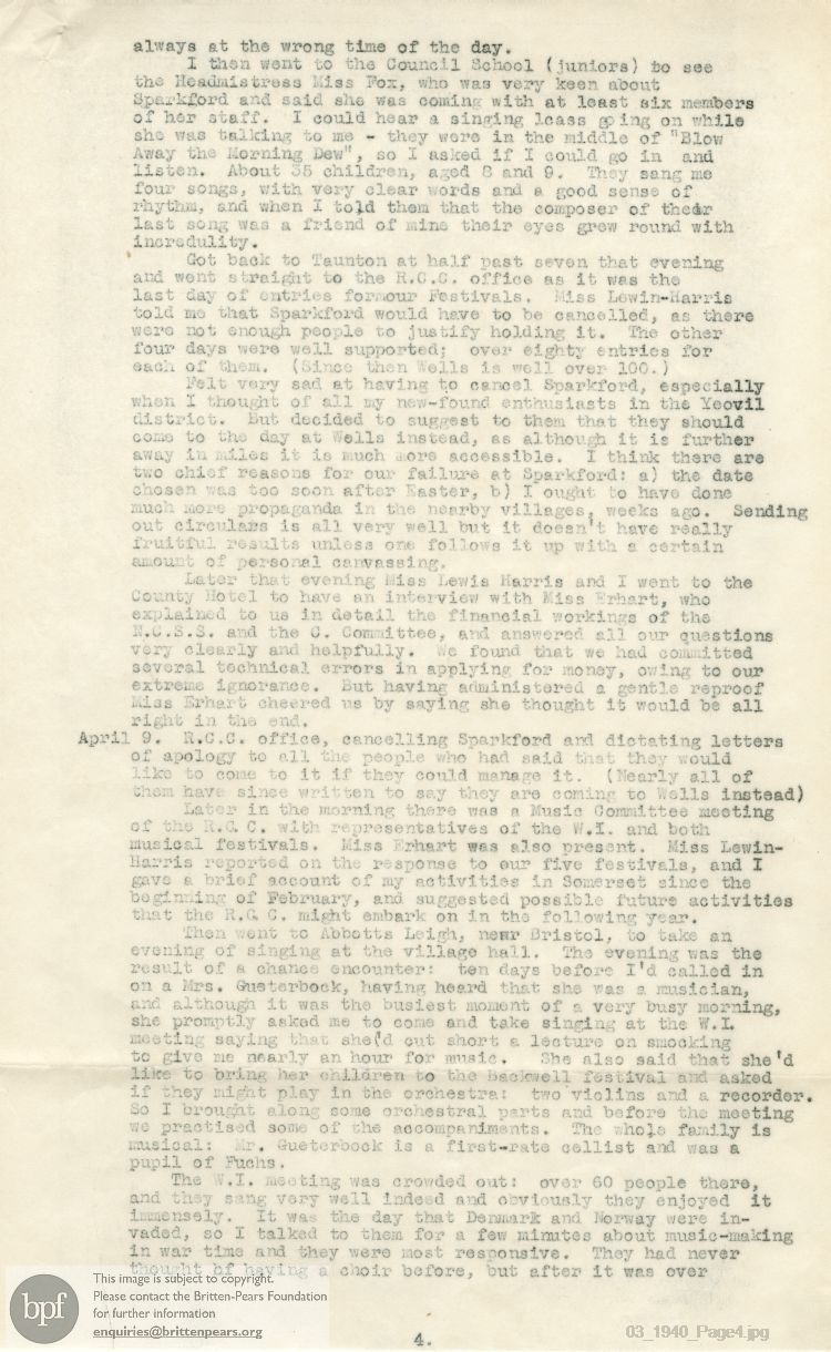 Report from 26 Mar to 20 Apr 1940