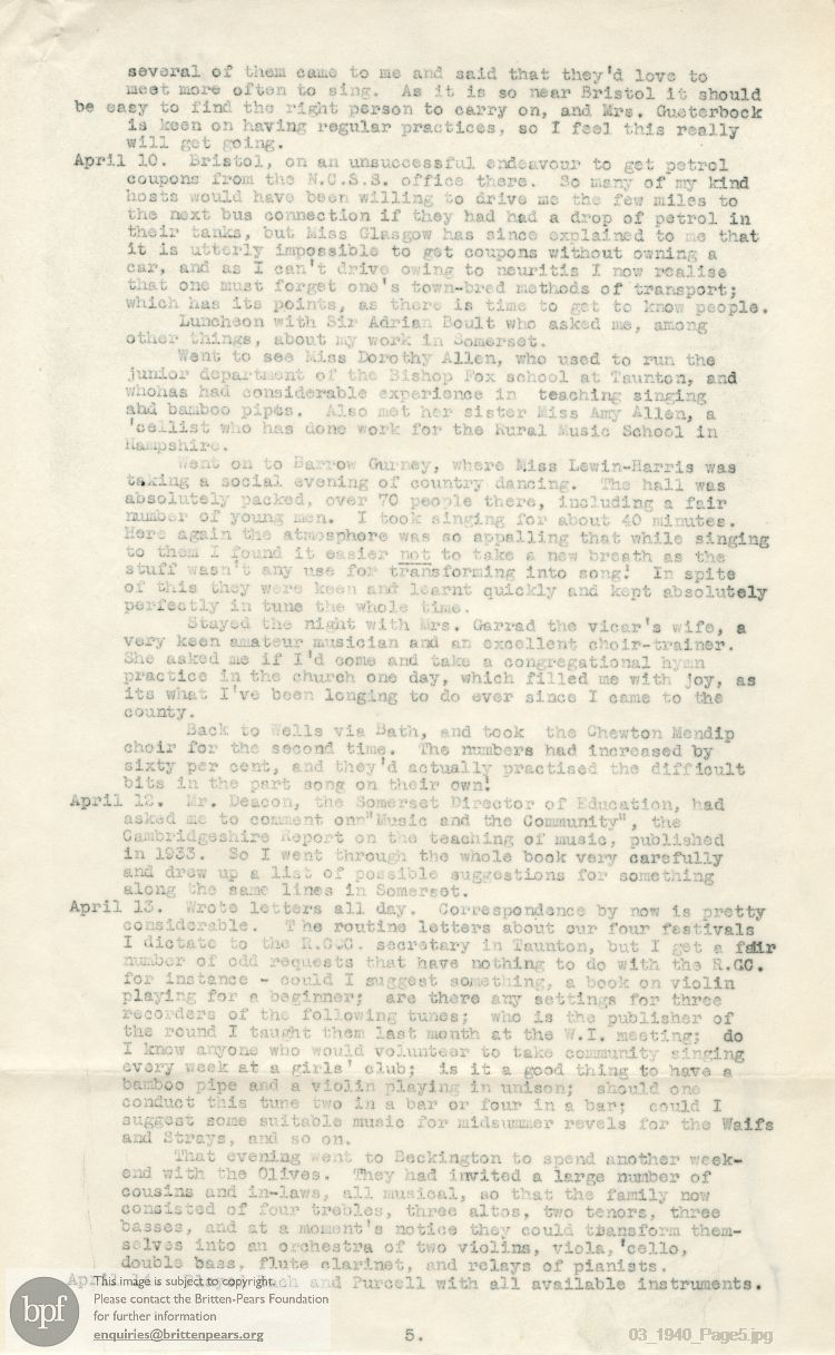 Report from 26 Mar to 20 Apr 1940