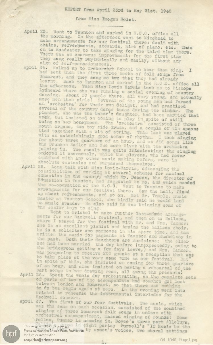 Report from 23 Apr to 21 May 1940