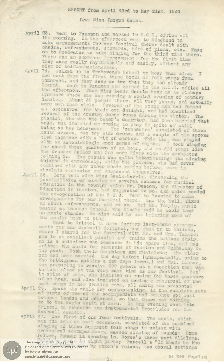 Report from 23 Apr to 21 May 1940