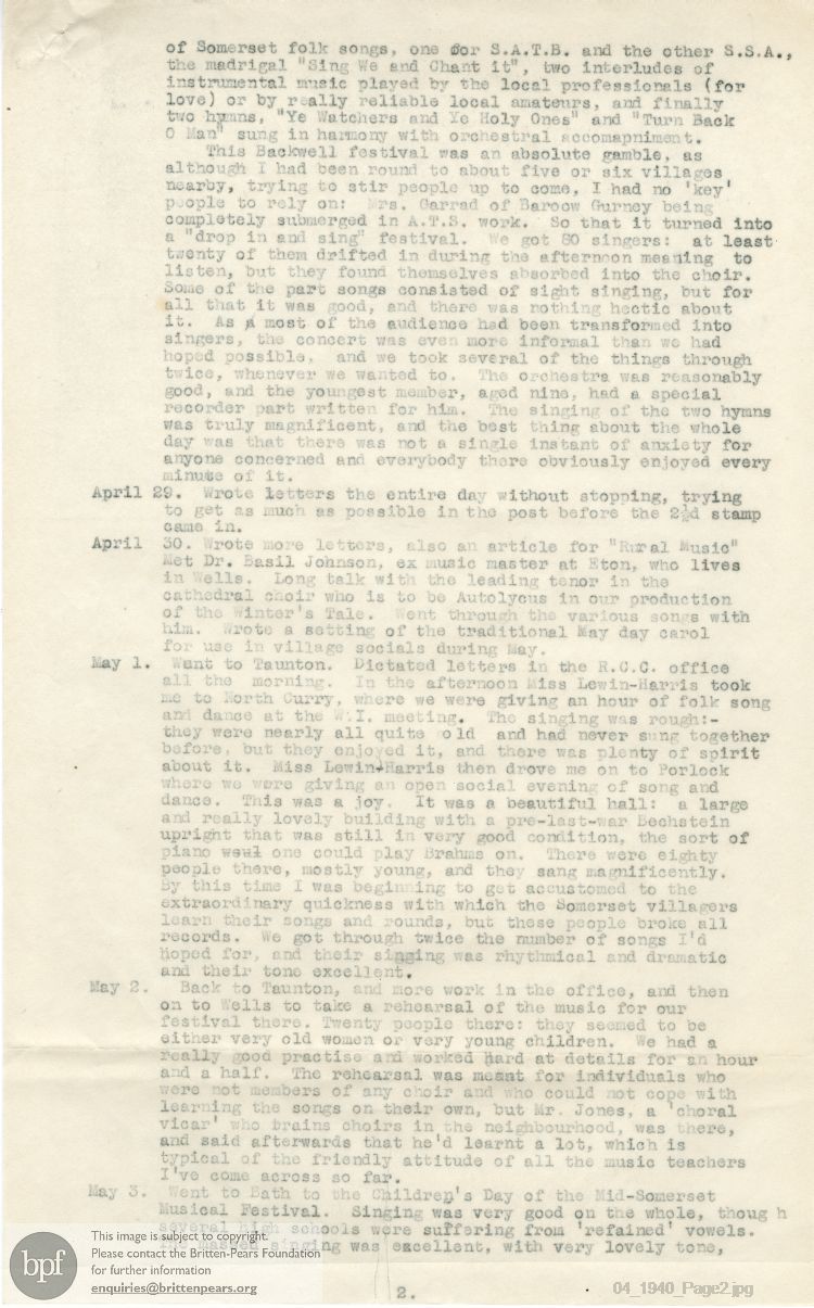 Report from 23 Apr to 21 May 1940