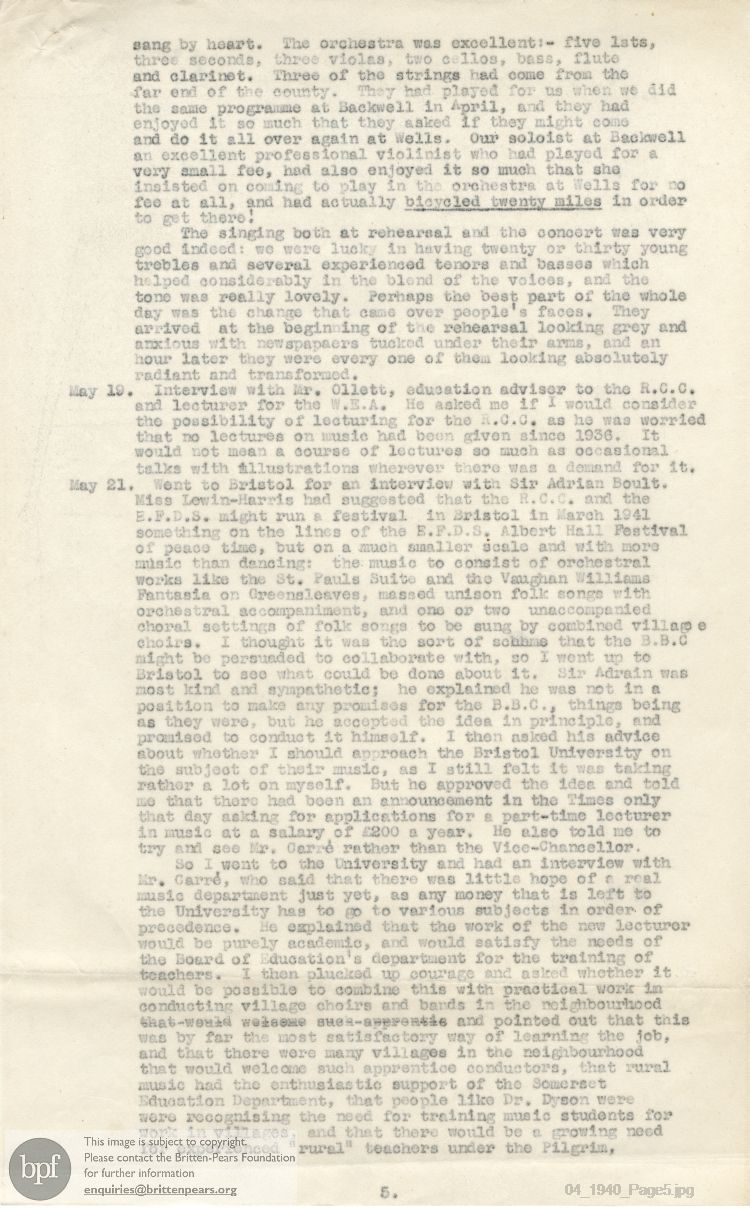 Report from 23 Apr to 21 May 1940