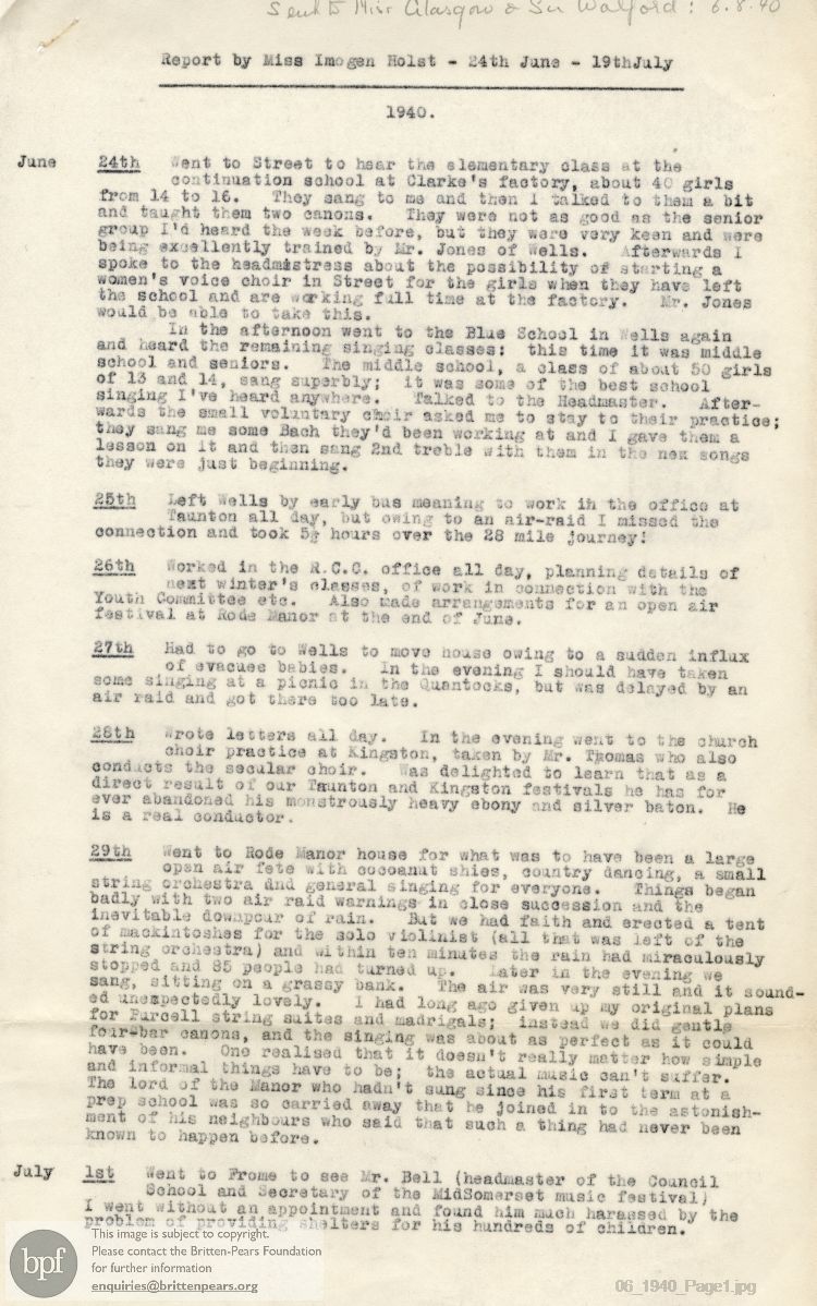Report from 24 Jun to 19 Jul 1940
