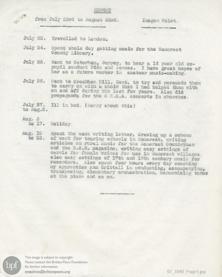 Report from 23 Jul to 23 Aug 1940