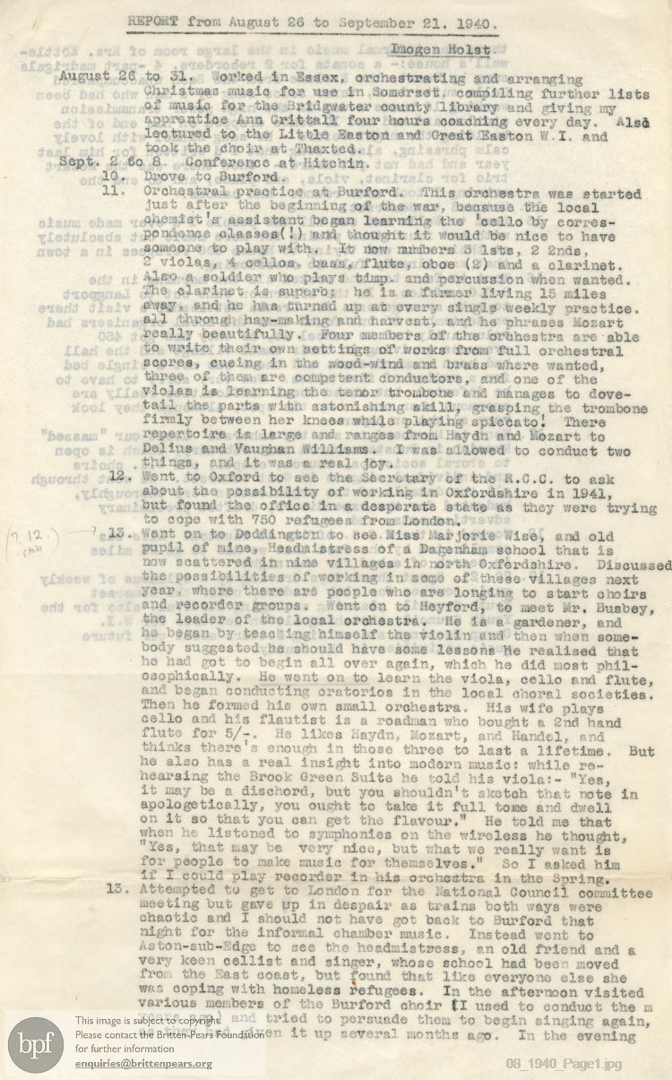 Report from 26 Aug to 21 Sep 1940
