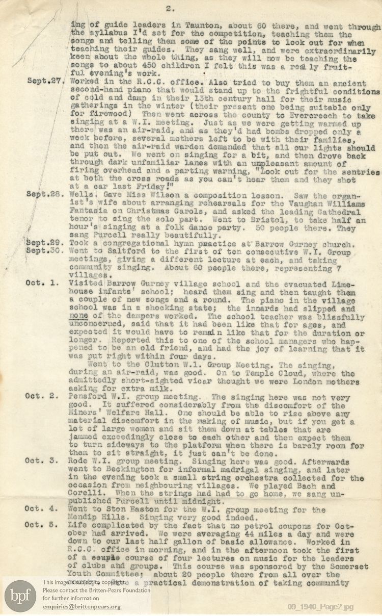 Report from 23 Sep to 22 Oct 1940