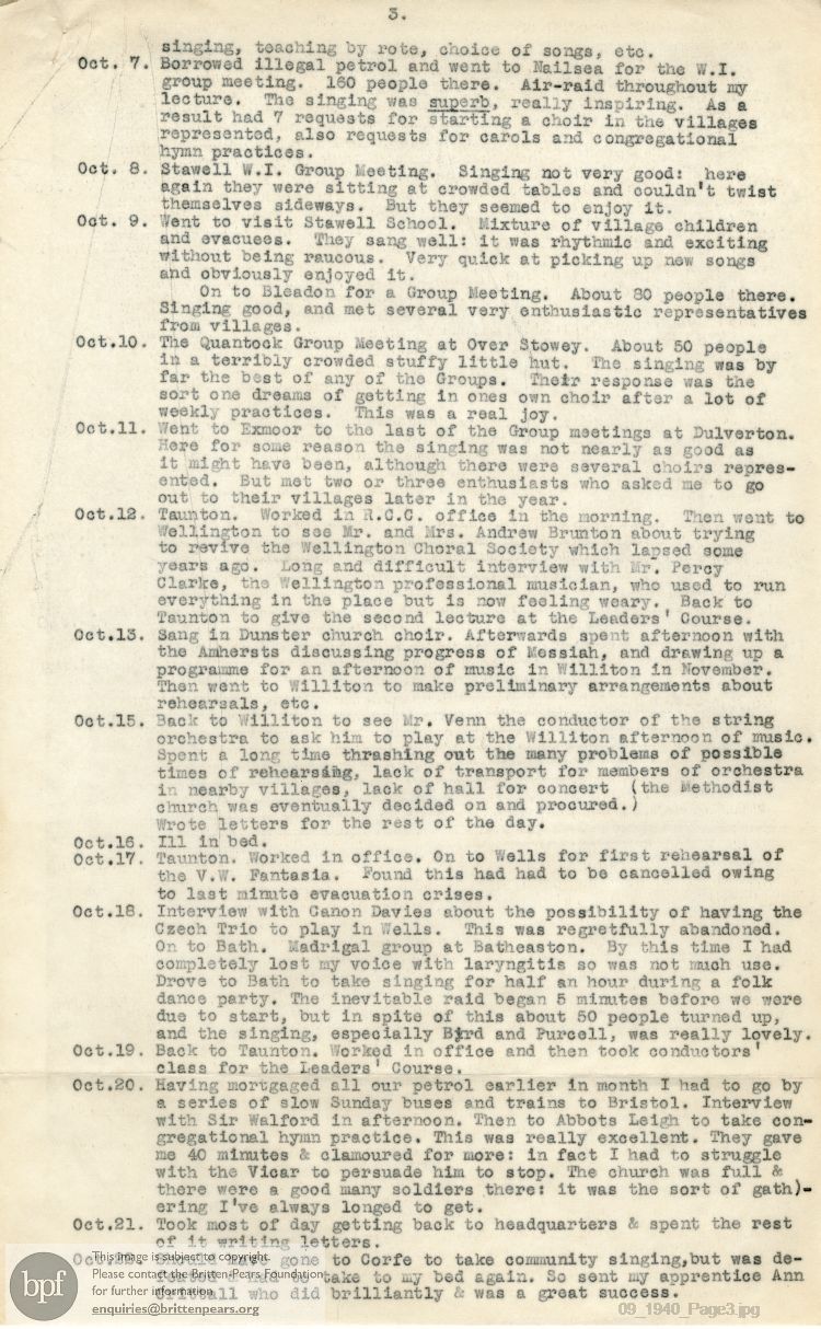 Report from 23 Sep to 22 Oct 1940