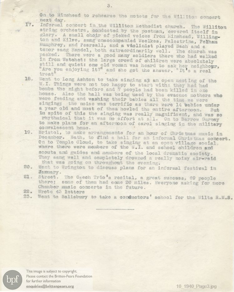 Report from 23 Oct to 23 Nov 1940