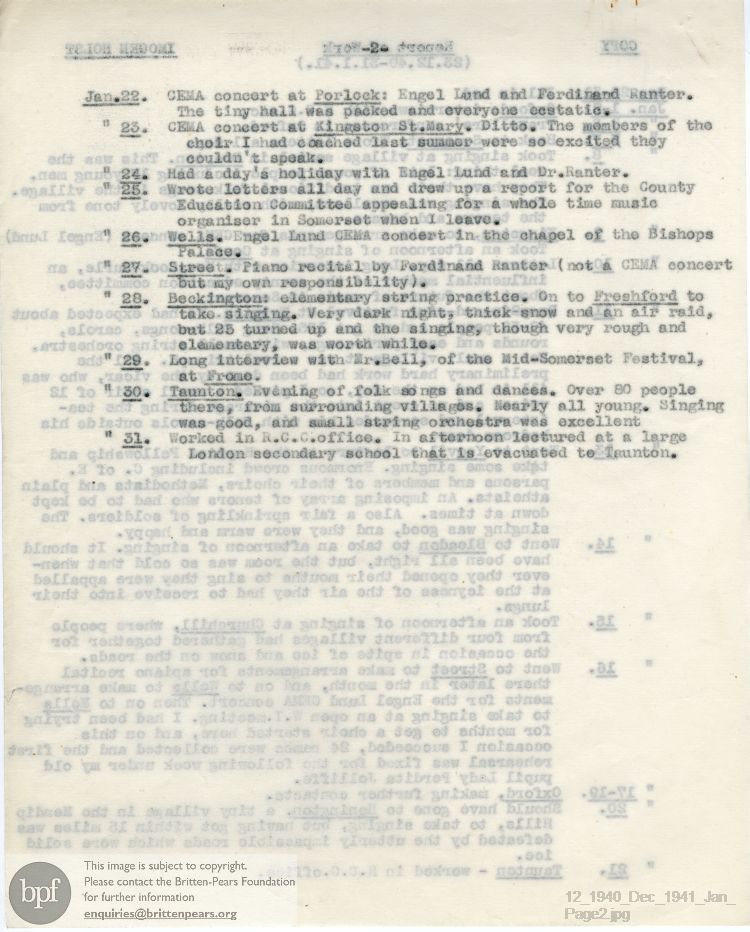 Report from 23 Dec 1940 to 31 Jan 1941