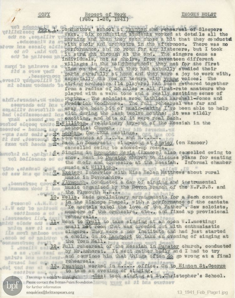 Report from 01 Feb to 28 Feb 1941