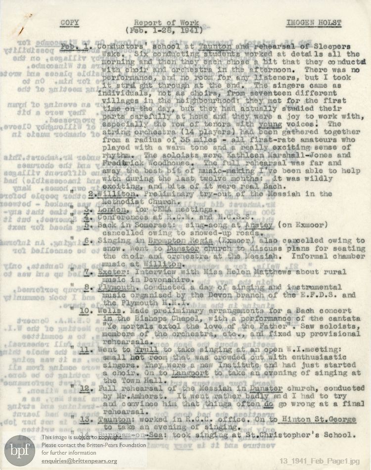 Report from 01 Feb to 28 Feb 1941