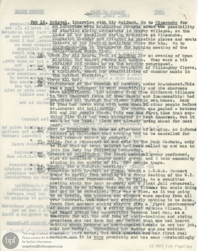 Report from 01 Feb to 28 Feb 1941
