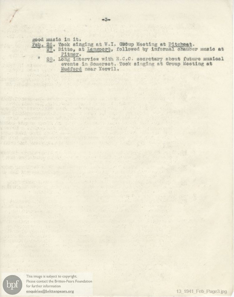 Report from 01 Feb to 28 Feb 1941
