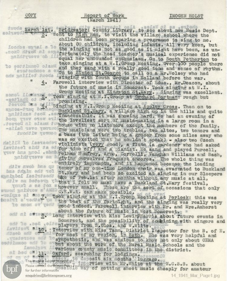 Report from 01 Mar to 31 Mar 1941