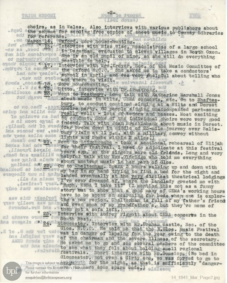 Report from 01 Mar to 31 Mar 1941