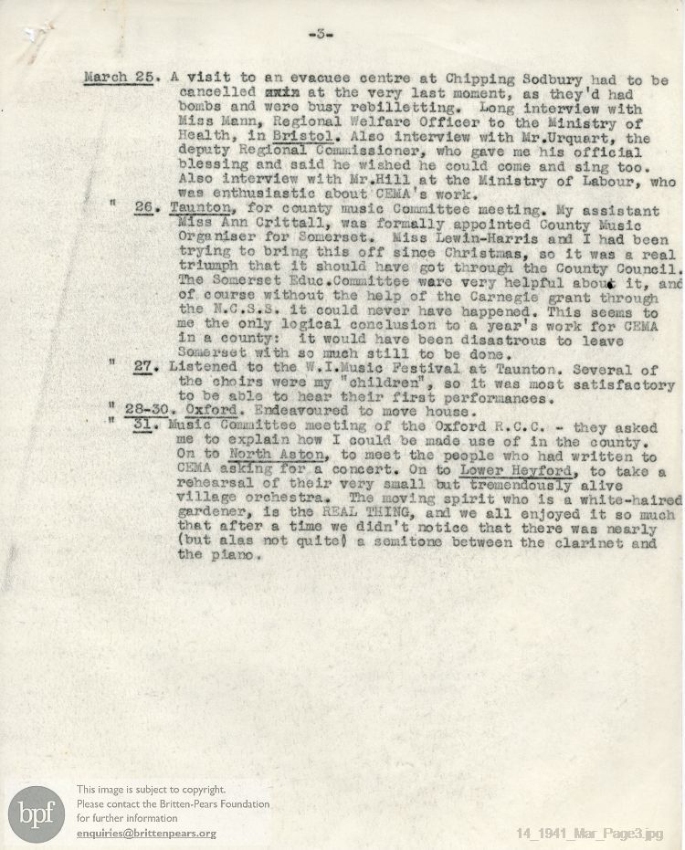 Report from 01 Mar to 31 Mar 1941