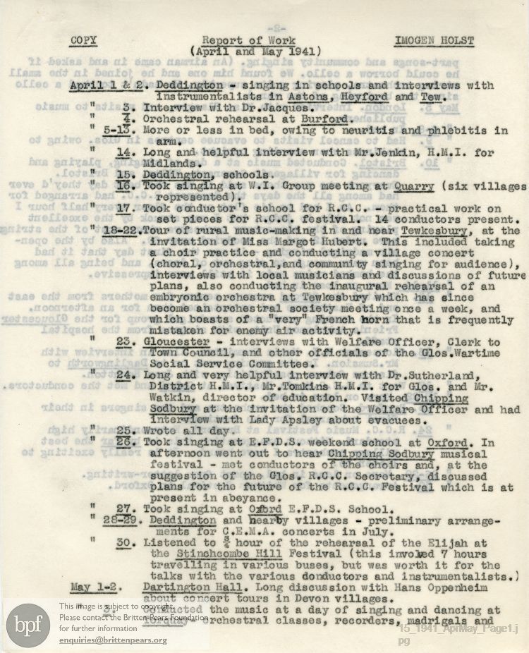 Report from  01 Apr to 30 May 1941