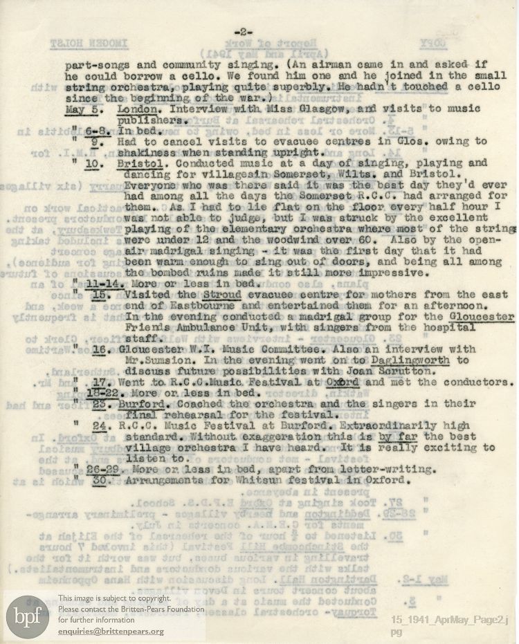 Report from  01 Apr to 30 May 1941