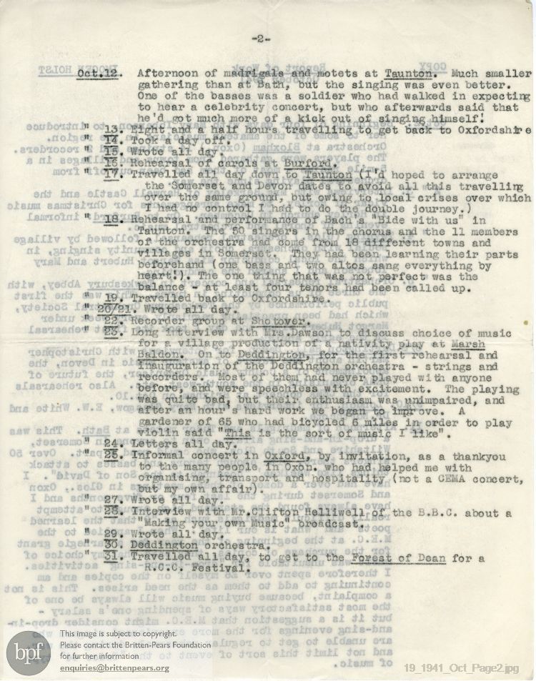 Report from 02 Oct to 31 Oct 1941