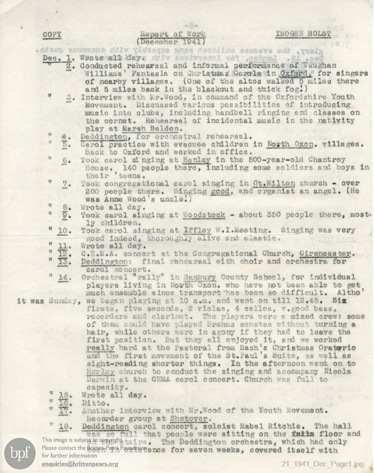 Report from 01 Dec to 31 Dec 1941