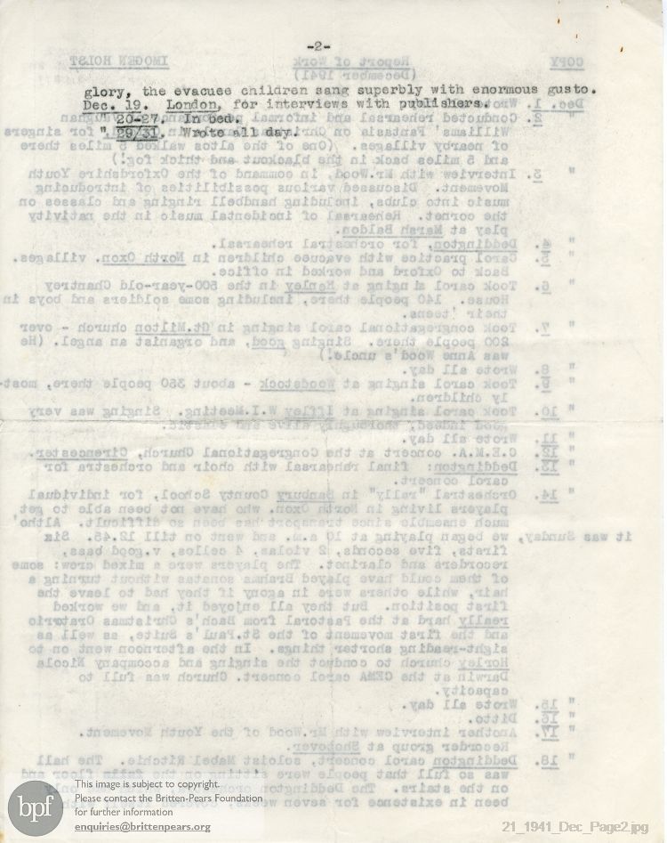 Report from 01 Dec to 31 Dec 1941