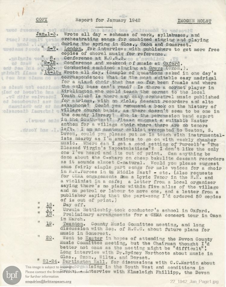 Report from 01 Jan to 31 Jan 1942