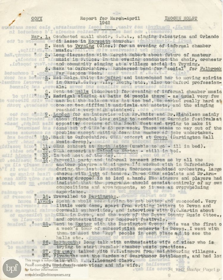 Report from 01 Mar to 30 Apr 1942