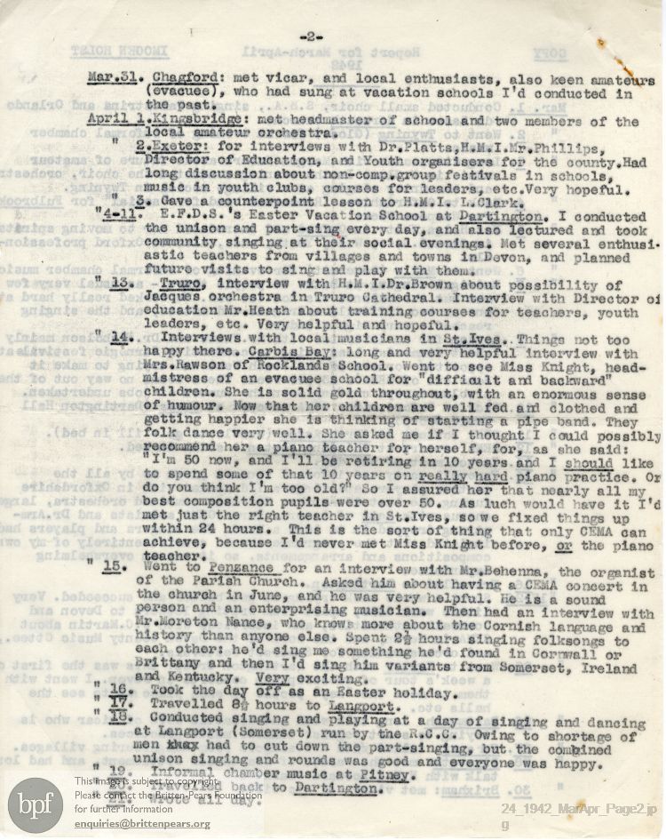 Report from 01 Mar to 30 Apr 1942