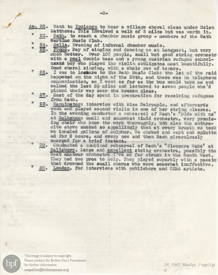 Report from 01 Mar to 30 Apr 1942