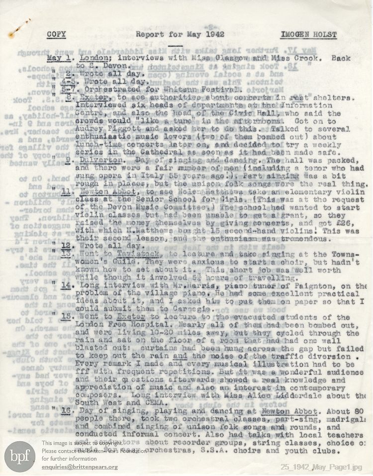 Report from 01 May to 30 May 1942