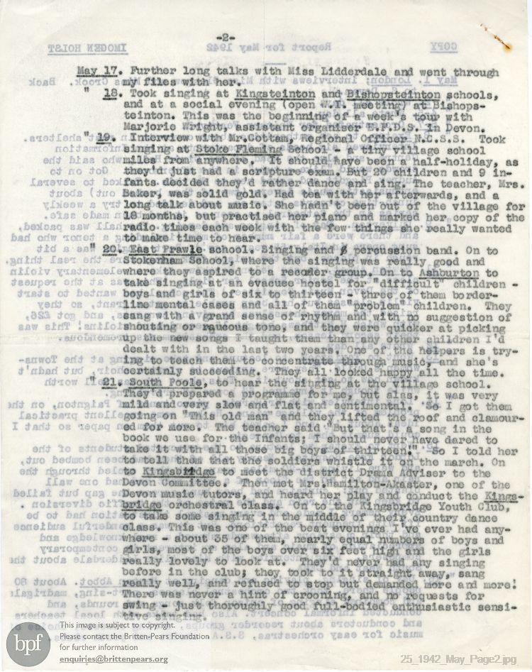 Report from 01 May to 30 May 1942