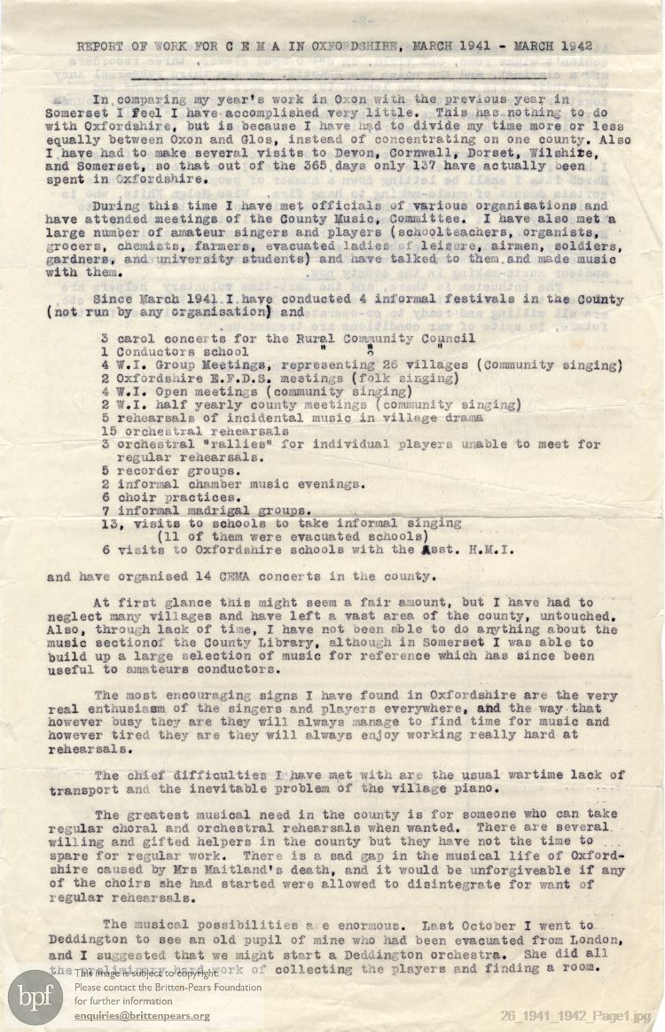 Summary report for the year Mar 1941-Mar 1942