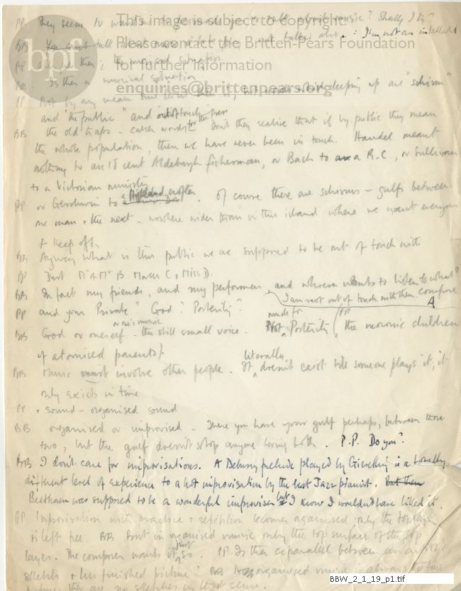 Dialogue between Britten and Pears