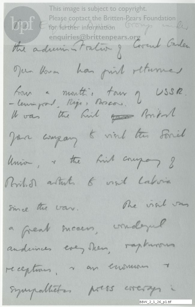 Account of English Opera Group tour of the USSR