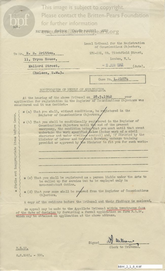 Notification of result of application