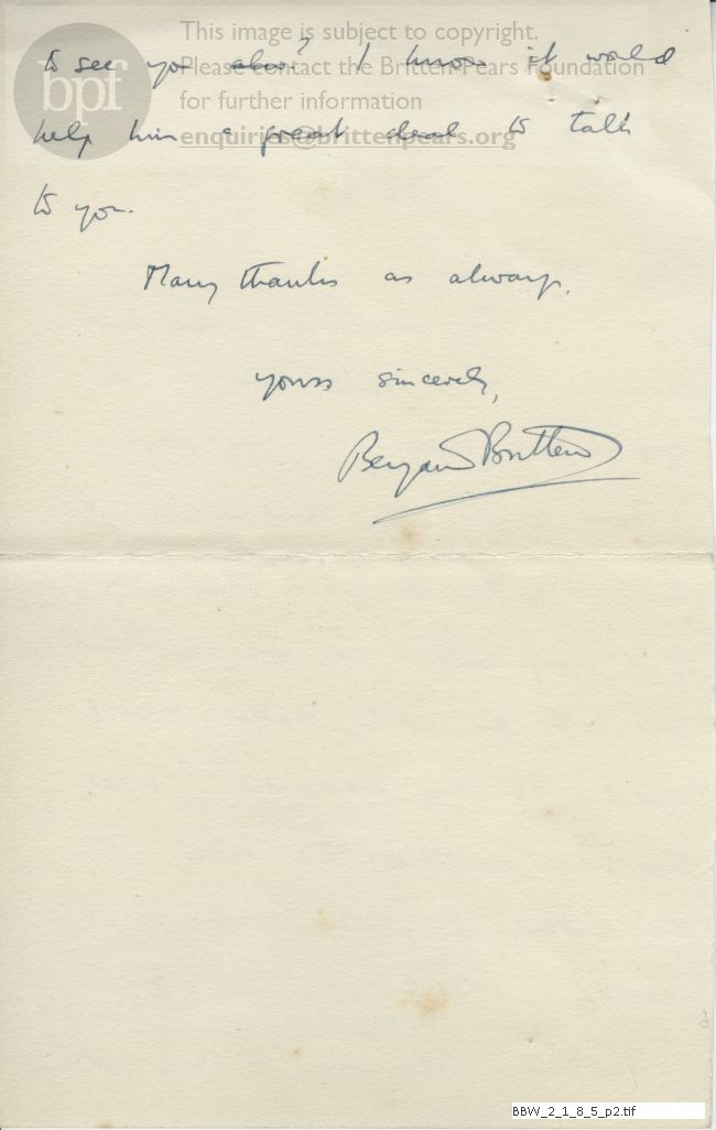 Letter from Britten to Stuart Morris