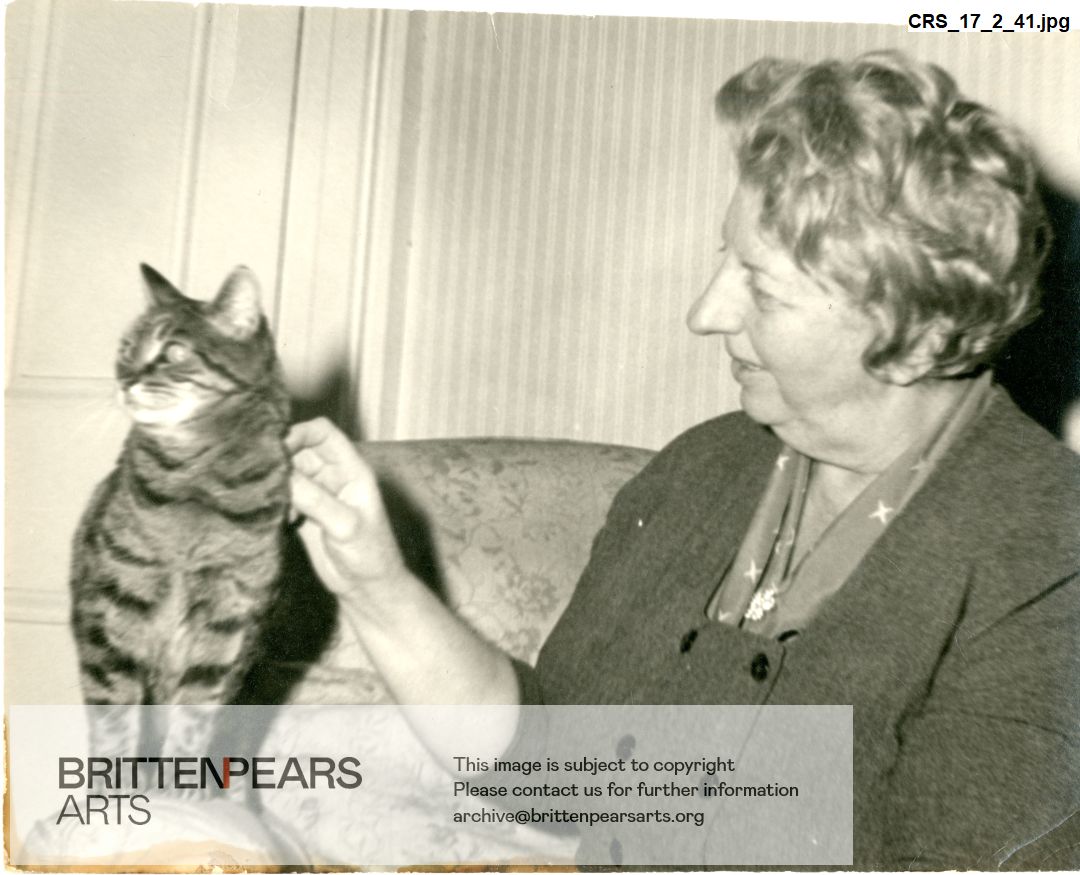 Photograph of Joan Cross and a cat