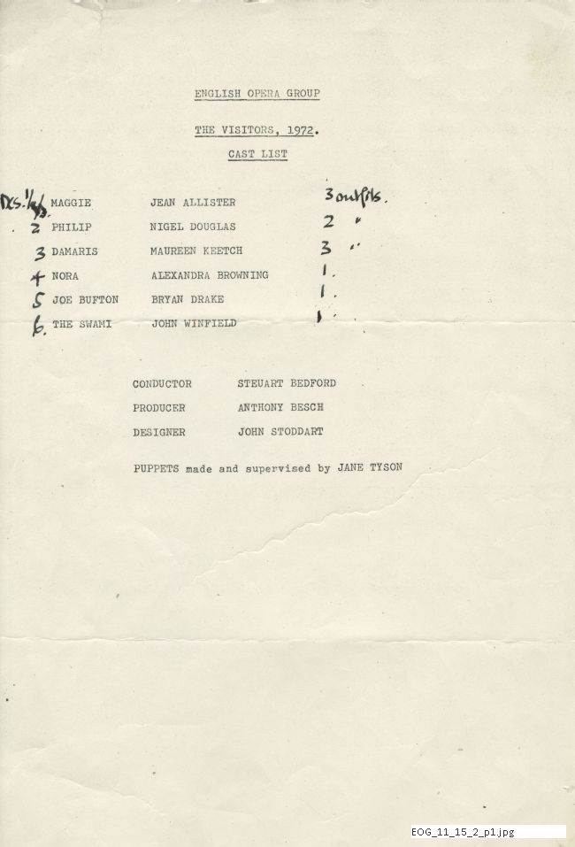 Wardrobe file for John Gardner's The Visitors