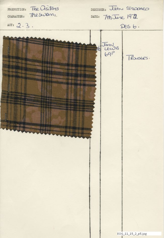 Wardrobe file for John Gardner's The Visitors