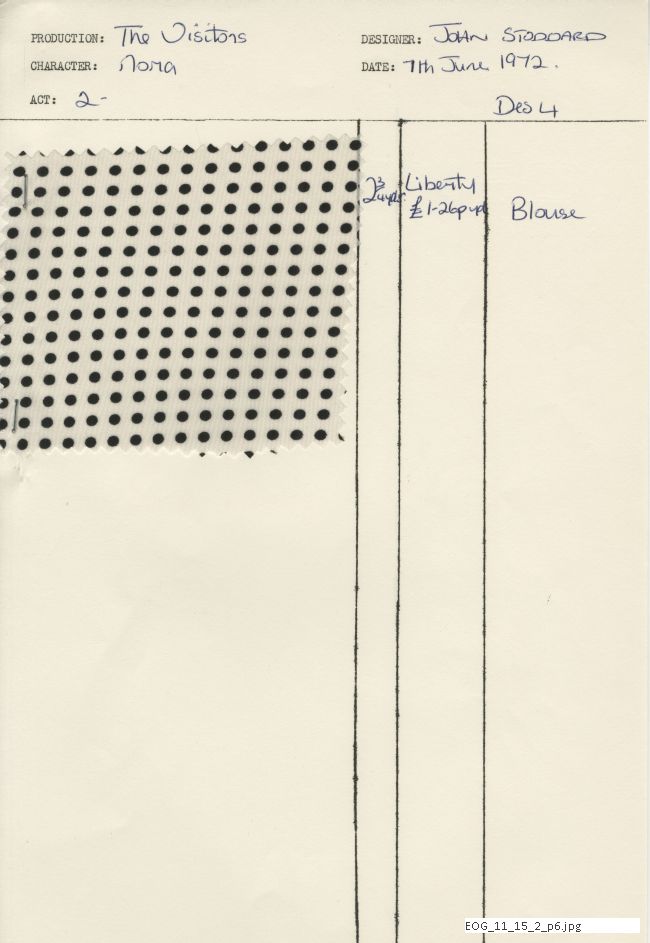 Wardrobe file for John Gardner's The Visitors