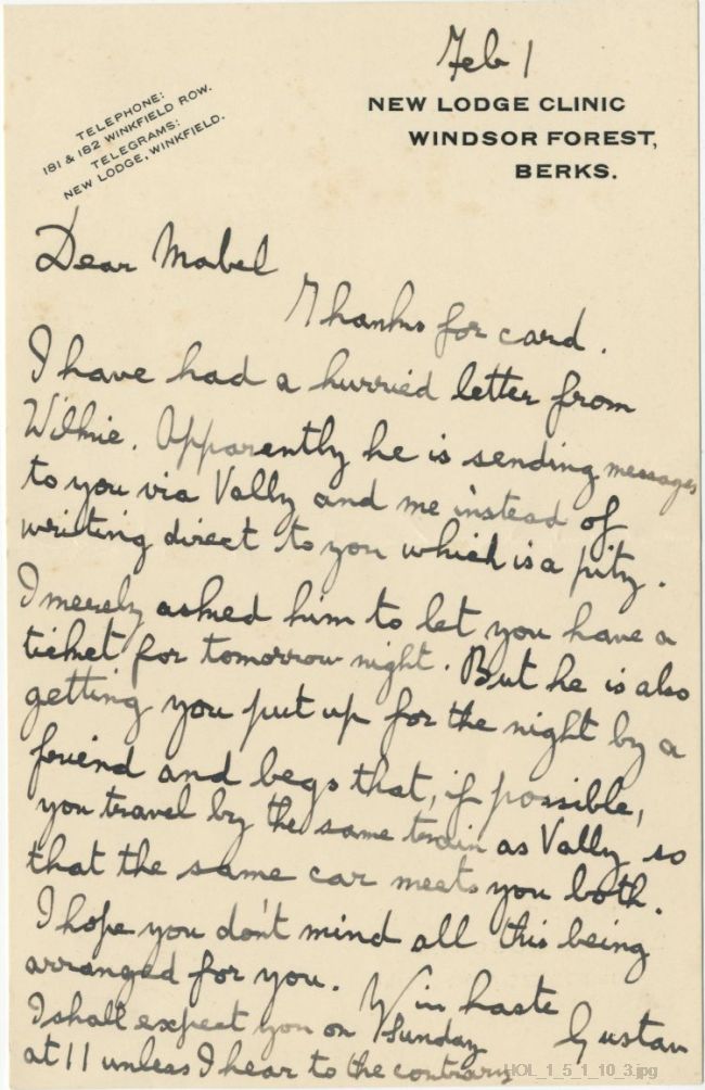 Letter from Gustav Holst to Mabel Rodwell Jones