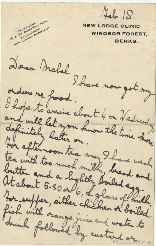 Letter from Gustav Holst to Mabel Rodwell Jones