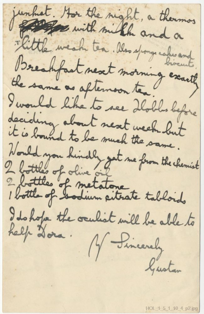 Letter from Gustav Holst to Mabel Rodwell Jones