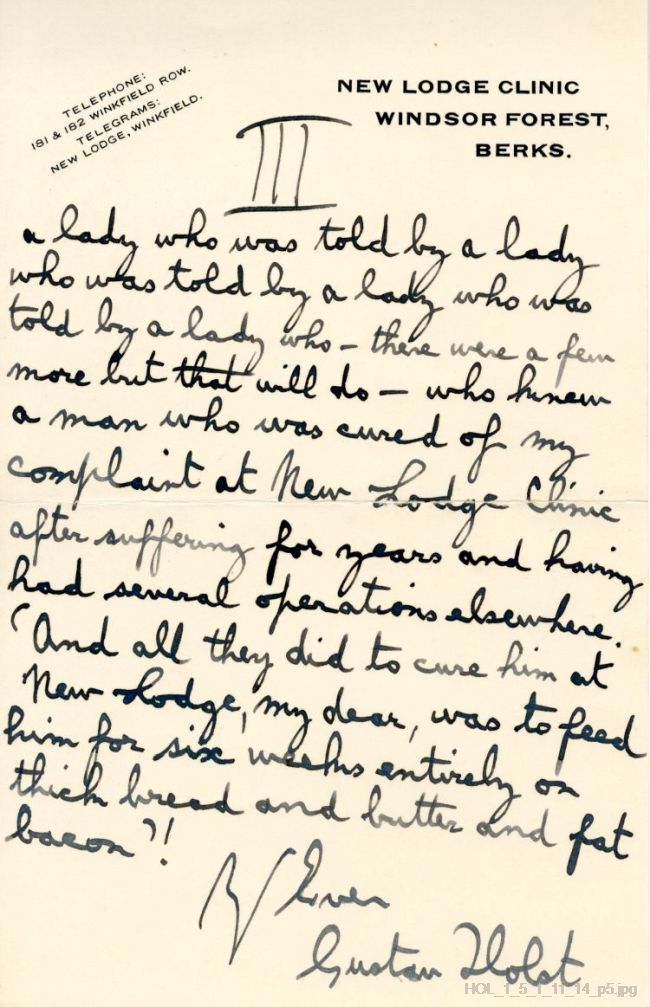 Letter from Gustav Holst to Amy Kemp