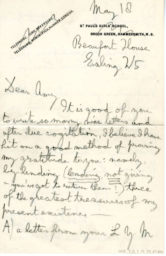Letter from Gustav Holst to Amy Kemp