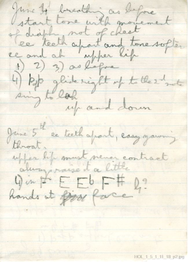 Singing Instructions from Gustav Holst to Amy Kemp